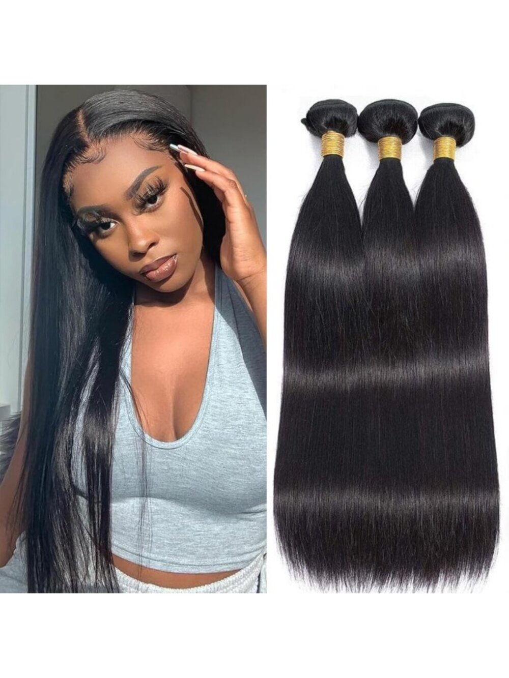 Premium Straight Human Hair Bundles 14, 16, 18 Inch - Soft, Thick & Tangle-Free